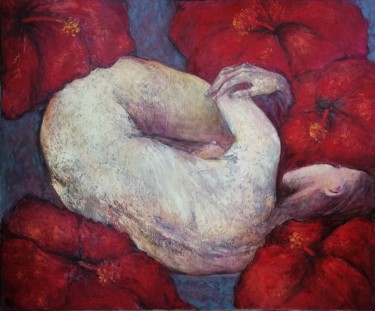 Malerei mit dem Titel "Mujer Entre las Flo…" von Magdalena Weber, Original-Kunstwerk, Öl