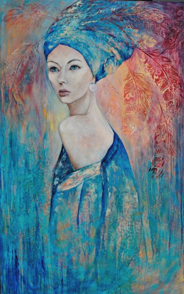 Malerei mit dem Titel "Woman in Blue" von Magdalena Weber, Original-Kunstwerk, Öl