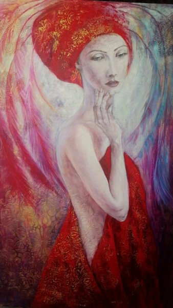 Painting titled "Woman in Red" by Magdalena Weber, Original Artwork, Oil