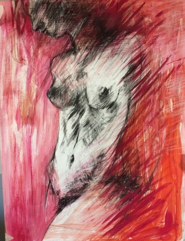 Drawing titled "Nude woman in  red&…" by Magdalena Weber, Original Artwork, Charcoal