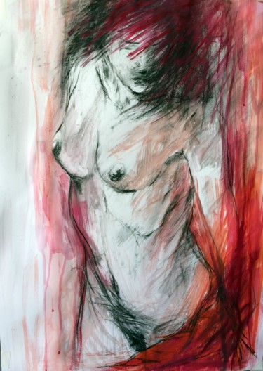 Dibujo titulada "Nude  woman in blac…" por Magdalena Weber, Obra de arte original, Carbón