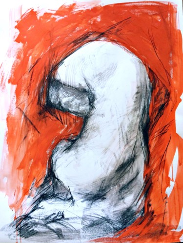 Dessin intitulée "Nude  woman in blac…" par Magdalena Weber, Œuvre d'art originale, Fusain