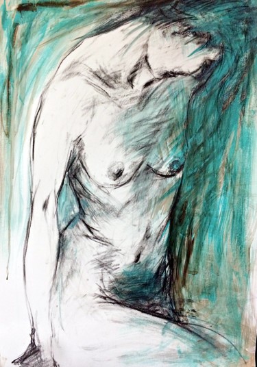 Σχέδιο με τίτλο "Nude  woman in blac…" από Magdalena Weber, Αυθεντικά έργα τέχνης, Κάρβουνο
