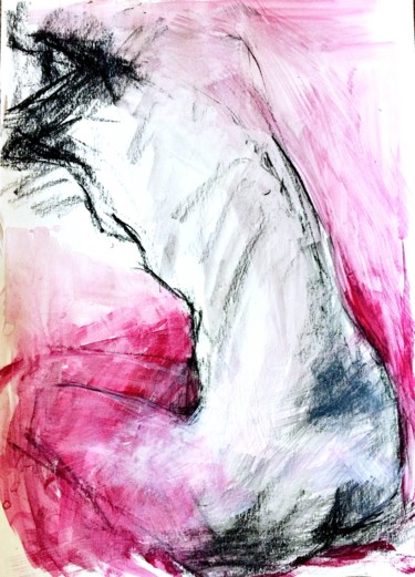 Tekening getiteld "Nude  woman in blac…" door Magdalena Weber, Origineel Kunstwerk, Houtskool