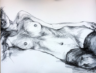 Desenho intitulada "Nude  woman in black" por Magdalena Weber, Obras de arte originais, Carvão