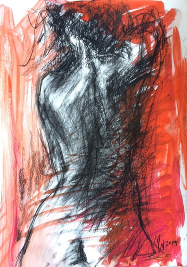 Tekening getiteld "Nude  woman in blac…" door Magdalena Weber, Origineel Kunstwerk, Houtskool