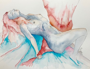 Ζωγραφική με τίτλο "Nude  woman" από Magdalena Weber, Αυθεντικά έργα τέχνης, Ακουαρέλα