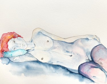 Pintura intitulada "Nude  woman 1" por Magdalena Weber, Obras de arte originais, Aquarela