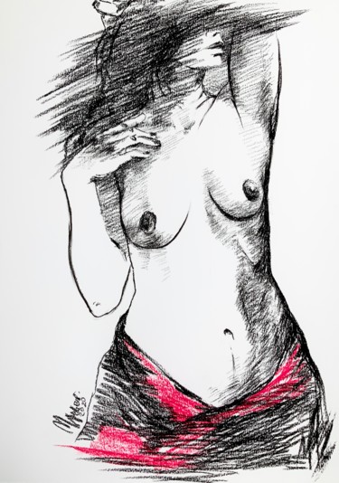 Painting titled "Charcoal nude drawi…" by Magdalena Weber, Original Artwork, Charcoal