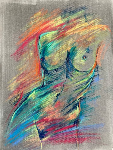 Desenho intitulada "Multicolored  nude…" por Magdalena Weber, Obras de arte originais, Pastel