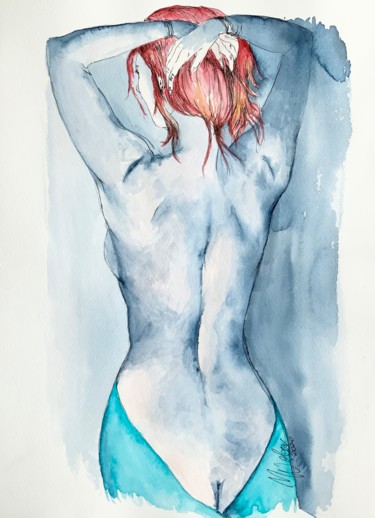 Painting titled "Female  blues I" by Magdalena Weber, Original Artwork, Watercolor