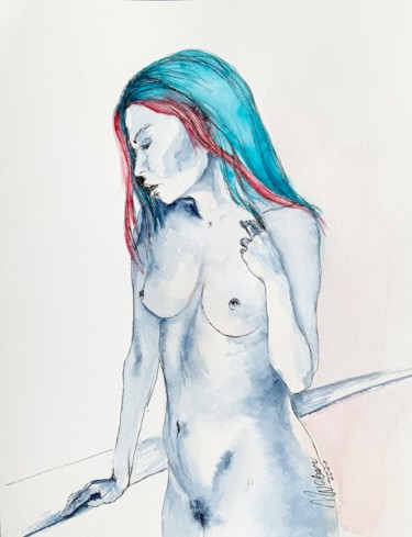 Painting titled "Female  blues II" by Magdalena Weber, Original Artwork, Watercolor