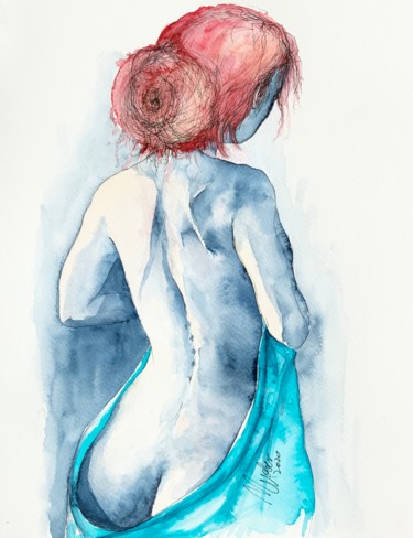 Painting titled "Female  blues III" by Magdalena Weber, Original Artwork, Watercolor