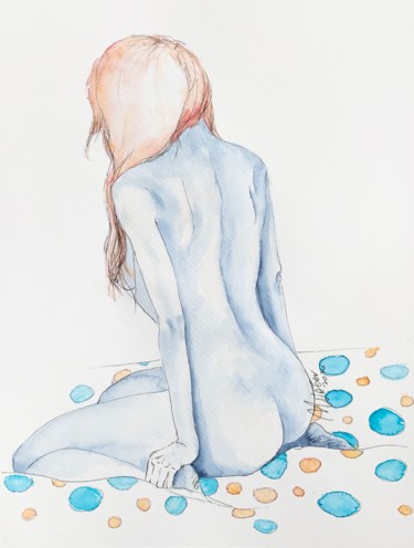 Painting titled "Female blues IV" by Magdalena Weber, Original Artwork, Watercolor