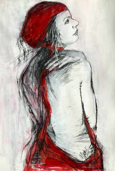 Painting titled "In red  and  black" by Magdalena Weber, Original Artwork, Charcoal