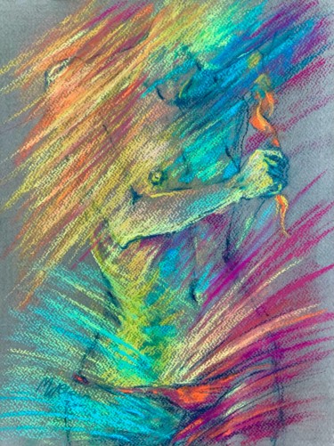 Painting titled "Rainbow Figure" by Magdalena Weber, Original Artwork, Pastel