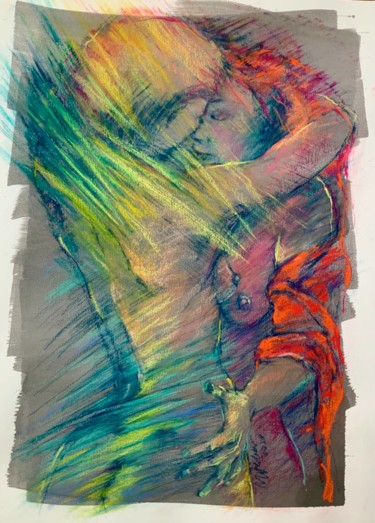 Peinture intitulée "Women Couple in Love" par Magdalena Weber, Œuvre d'art originale, Pastel