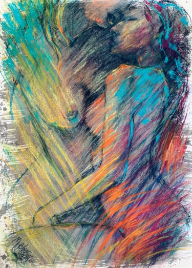 Картина под названием "Lesbian Couple Erot…" - Magdalena Weber, Подлинное произведение искусства, Пастель