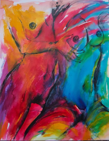 Painting titled "Two Figures II" by Magdalena Weber, Original Artwork, Gouache