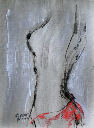 Peinture intitulée "Female Nude Sketch" par Magdalena Weber, Œuvre d'art originale, Fusain