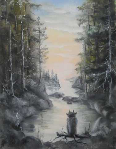 Painting titled "Очарованье белой но…" by Elena Baiar, Original Artwork, Watercolor