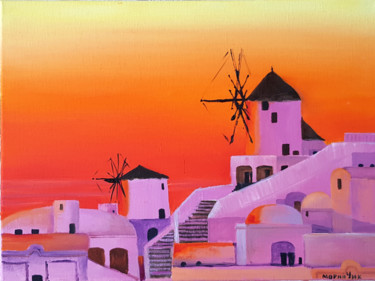 Painting titled "Греция. Мельницы." by Maridari, Original Artwork, Oil