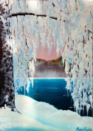 Картина под названием "Зимнее озеро." - Maridari, Подлинное произведение искусства, Масло