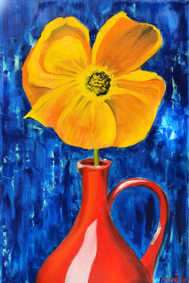 Картина под названием "Желтый на синем." - Maridari, Подлинное произведение искусства, Масло