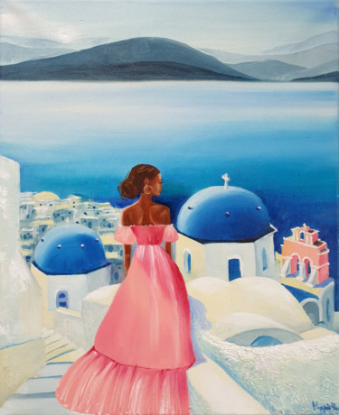 Painting titled "Greece. Sea view." by Maridari, Original Artwork, Oil