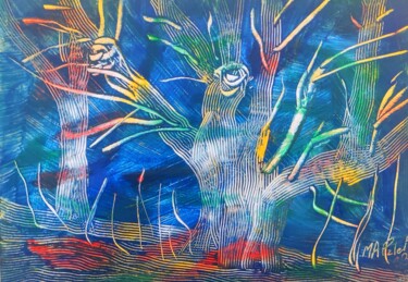 Peinture intitulée "Árboles al anochece…" par Ma Palet, Œuvre d'art originale, Acrylique