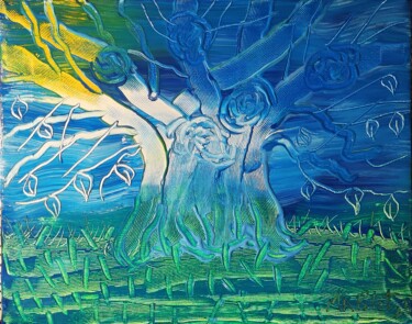 Pintura intitulada "Amanecer en el bosq…" por Ma Palet, Obras de arte originais, Acrílico Montado em Armação em madeira