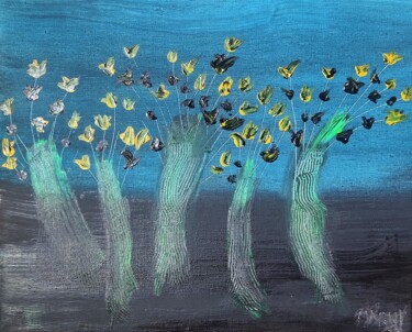 Peinture intitulée "Cinco árboles" par Ma Palet, Œuvre d'art originale, Acrylique Monté sur Châssis en bois