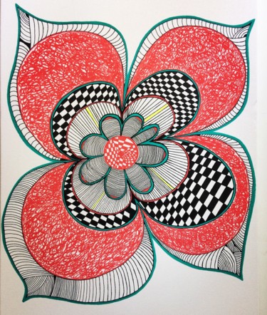 Drawing titled "Graphic Flower" by Ma2moizelc, Original Artwork, Gouache
