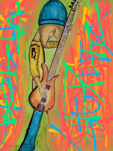「Kiss my bass」というタイトルの絵画 Maak Branによって, オリジナルのアートワーク, パステル