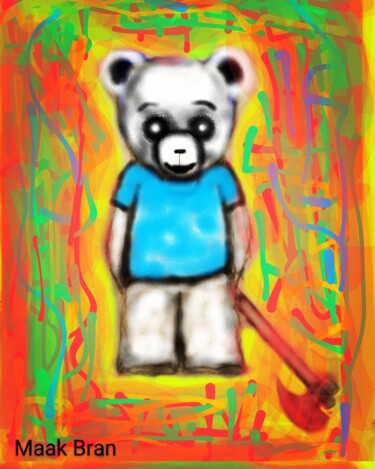 Painting titled "psycho bear 2" by Maak Bran, Original Artwork, Watercolor