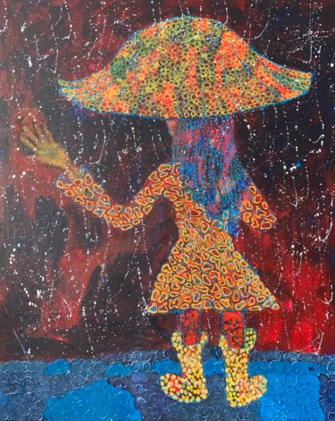 Girl in rain Peinture intitulée "Girl in rain" par Maarit Korhonen, Œuvre d'art originale, Acrylique