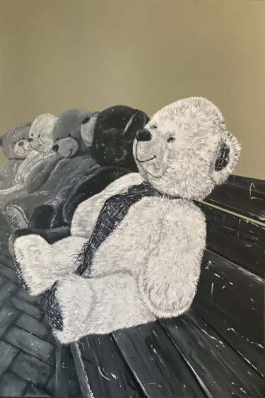 Painting titled "My EX teddy." by Maárs Shanó, Original Artwork, Acrylic Mounted on Cardboard