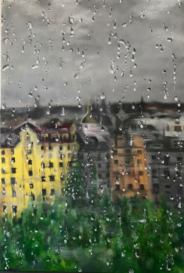 Painting titled "Inside the rain." by Maárs Shanó, Original Artwork, Acrylic Mounted on Cardboard