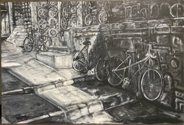 Картина под названием "9 million bicycles." - Maárs Shanó, Подлинное произведение искусства, Акрил Установлен на Алюминий