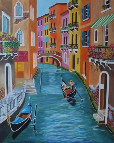 Venecia y su colorido paisaje Painting titled "Venecia y su colori…" by Maria Jesús Baz, Original Art, Oil
