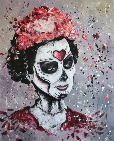 Painting titled "Catrina - Dia de lo…" by Mab Carratier, Original Artwork, Acrylic Mounted on Wood Stretcher frame