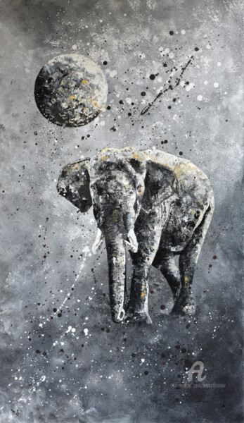 Painting titled "Hathi" by Mab Carratier, Original Artwork, Acrylic Mounted on Wood Stretcher frame