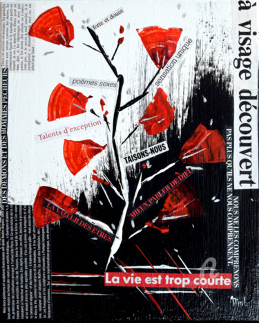 Collages titled "La vie est trop cou…" by Mab Carratier, Original Artwork, Collages Mounted on Wood Stretcher frame