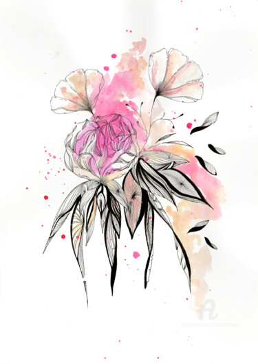 Zeichnungen mit dem Titel "Bouquet" von Mab Carratier, Original-Kunstwerk, Aquarell