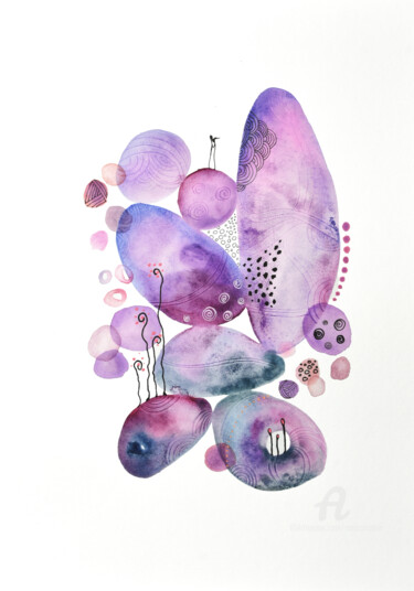 Dessin intitulée "Pebbles Consolation" par Mab Carratier, Œuvre d'art originale, Aquarelle