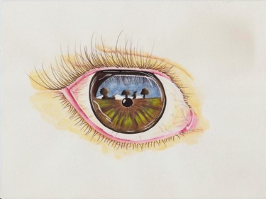 Pintura titulada "Dans tes yeux" por Maboiteaenvies, Obra de arte original, Acuarela
