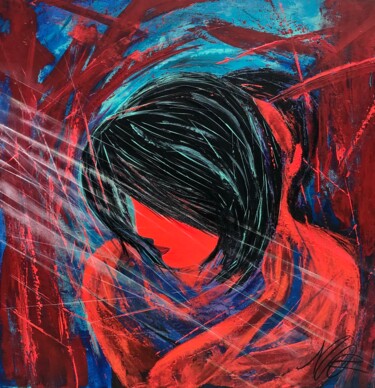 Painting titled "Red love Déposé ADA…" by Mac.Cadart, Original Artwork, Acrylic Mounted on Wood Stretcher frame