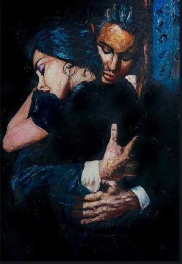 Peinture intitulée "couple amoureux tab…" par Ju Baiz, Œuvre d'art originale, Huile