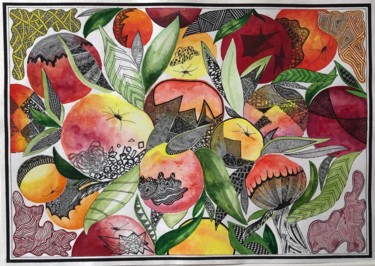 Drawing titled "Pommes laides" by Vera Makarova, Original Artwork, Watercolor