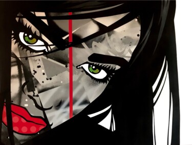 Painting titled "Sachiko" by Mach-One, Original Artwork, Spray paint Mounted on Wood Stretcher frame